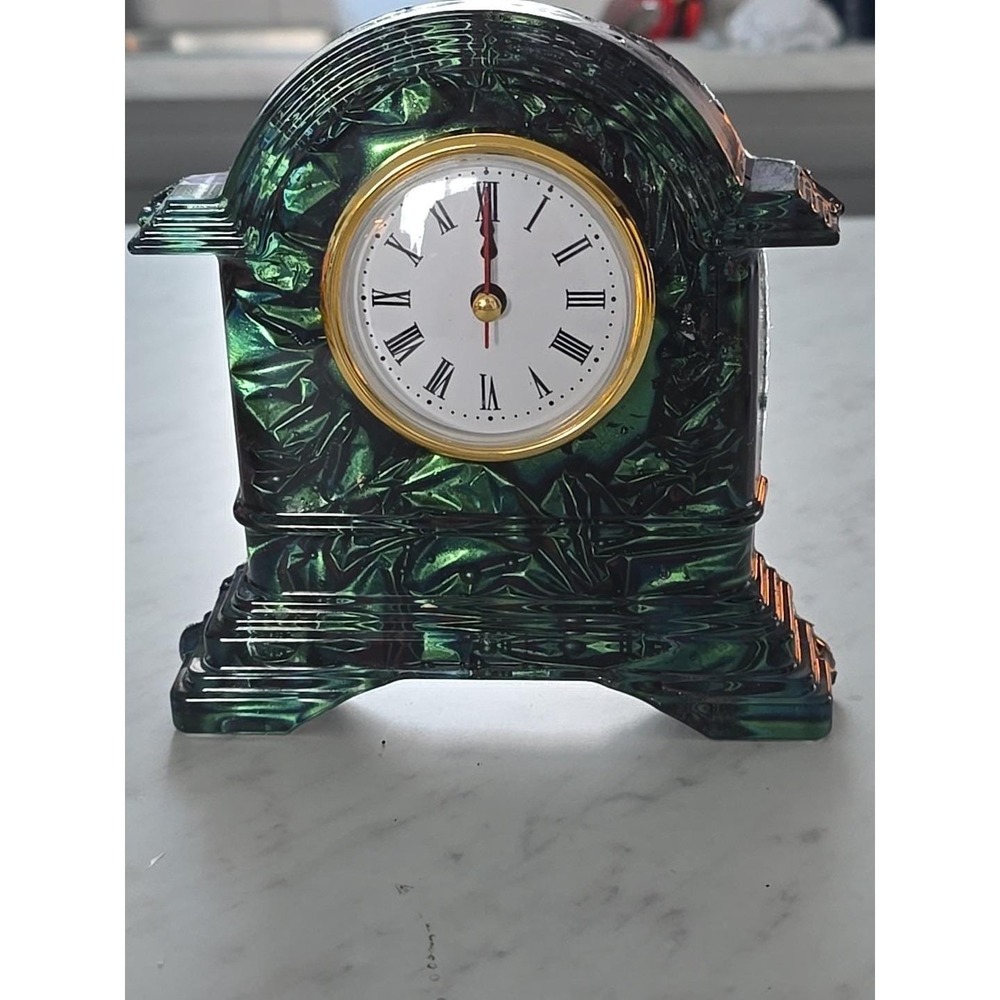 Handmade Resin Desk Clock‎ Green Velvet Look 6 Inch. Decoration Gift 728
